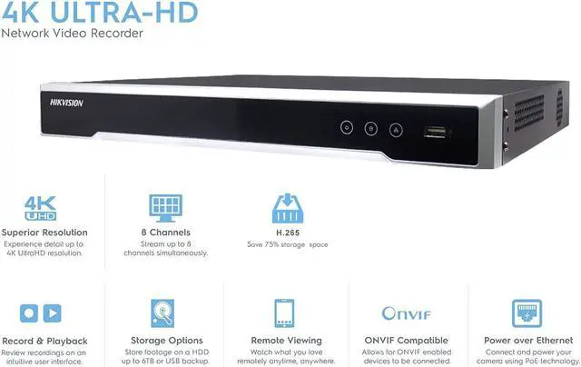 Alt view image 2 of 6 - 4K 8-Channel PoE Network Video Recorder NVR, Embedded Plug & Play DS-7608NI-I2/8P(2021 New Version)