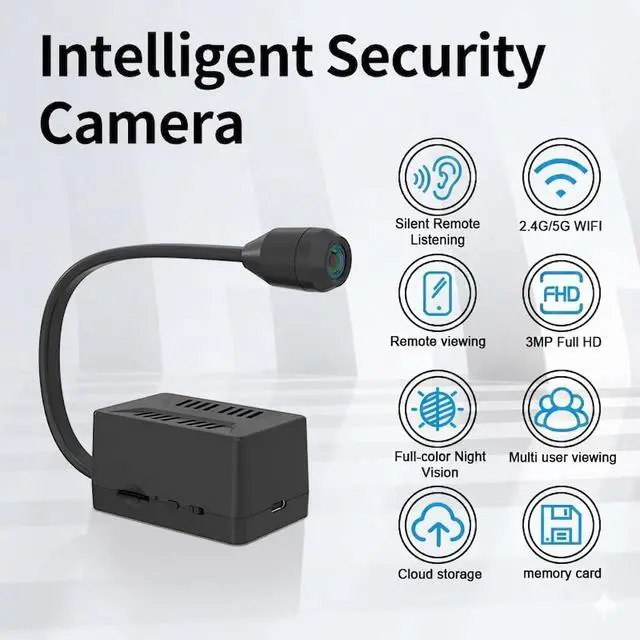 Alt view image 2 of 7 - 3MP WiFi Security Camera with 5000mAh Battery, 2.4G/5G Dual-Band Wireless Cam with Flexible Gooseneck, Low-Light Full Color Night Vision, One-Way Audio Remote Listen, Portable Camera for IndoorD07