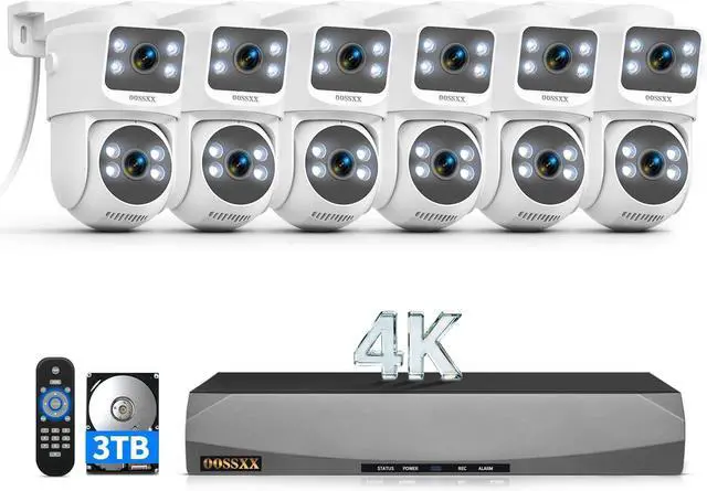 Main image of OOSSXX (2026 New) 4K PoE Security Camera System, 8CH NVR with 6 Dual Lens Cameras, Fixed + PTZ Auto Tracking, 130° Wide Angle, AI Human Detection, 2-Way Audio, No Monthly Fee