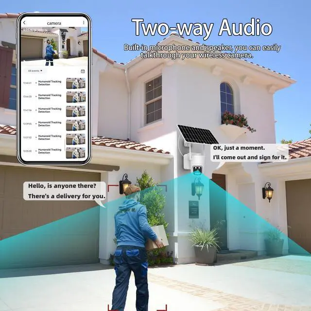 Alt view image 6 of 7 - Solar Powered 4G Security Camera with Dual Lens, 1080P Ultra HD/Two-Way Audio/Human Auto Tracking/IP65 Waterproof/Color Night Vision/Cellular GSM Surveillance CCTV (Black Single Lens)