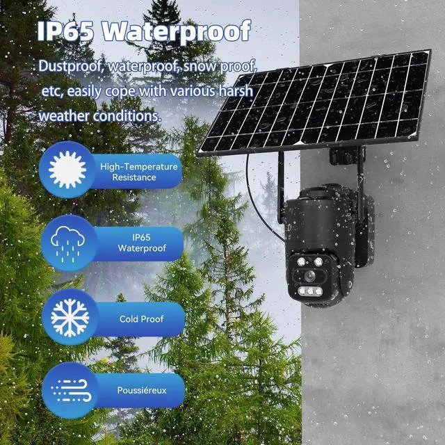 Alt view image 4 of 7 - Solar Powered 4G Security Camera with Dual Lens, 1080P Ultra HD/Two-Way Audio/Human Auto Tracking/IP65 Waterproof/Color Night Vision/Cellular GSM Surveillance CCTV (Black Single Lens)