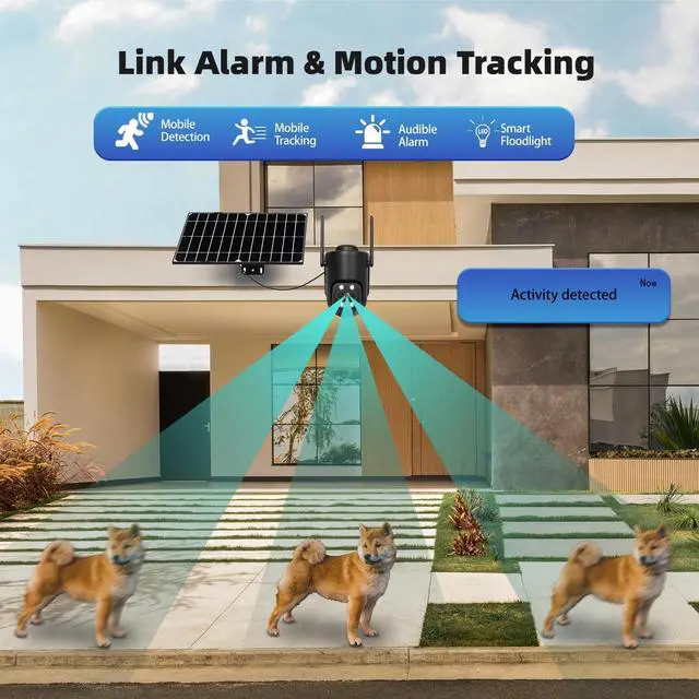 Alt view image 3 of 7 - Solar Powered 4G Security Camera with Dual Lens, 1080P Ultra HD/Two-Way Audio/Human Auto Tracking/IP65 Waterproof/Color Night Vision/Cellular GSM Surveillance CCTV (Black Single Lens)