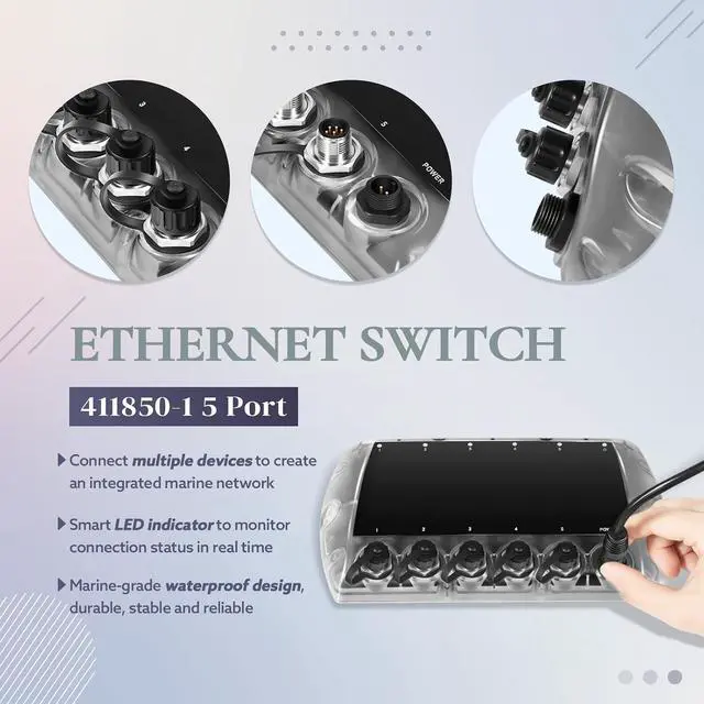 Alt view image 7 of 7 - 5 Port Ethernet Switch Replace for Humminbird 411850-1 AS ETH 5PGL, Marine Network Hub for APEX, SOLIX, Helix G4N G3N Fish Finders, Upgraded Ethernet Switch w/LED Connection Lights