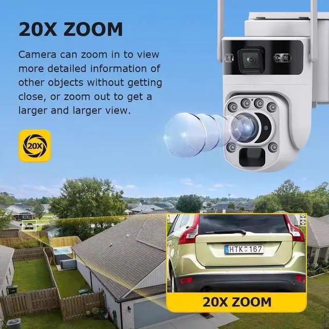 Alt view image 3 of 7 - Solar Camera 6K 20X Optical Zoom Dual Screen Outdoor Security WiFi IP Camera Night Vision PIR Detection(Only WiFi Camera)