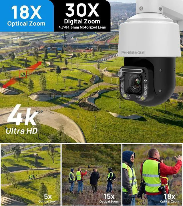 Alt view image 3 of 7 - PANOEAGLE 8MP Auto Tracking 18X PTZ Camera with Wiper, Human/Vehicle Detection, 2-Way Talk, SD(512GB), 262ft EXIR/131ft Full Color Night Vision, 4K Pan Tilt Full Color PoE IP Camera