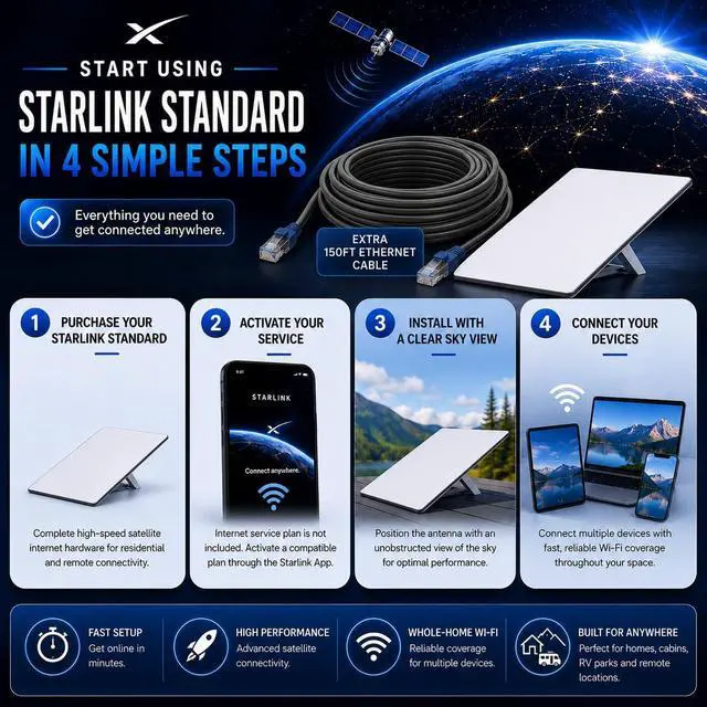 Alt view image 2 of 7 - STARLINK GEN 3 Dish Region Free + 150FT Cable Included - 3rd Gen Antenna with Wi-Fi Router Star Links High-Speed Internet for RVs, Camping, Travel, Remote Work, and Off-Grid Use, Internet Kit