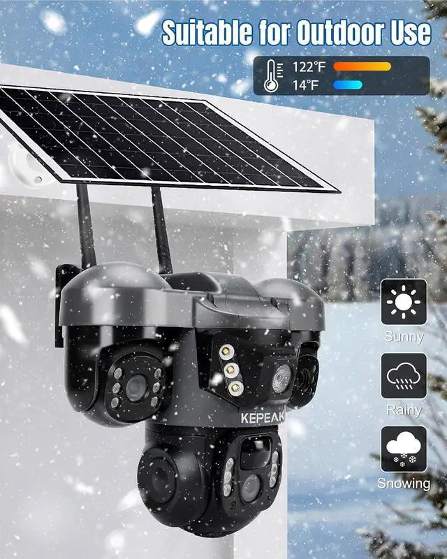 Alt view image 6 of 7 - KEPEAK Solar Security Camera Outdoor Wireless, Triple Lens PTZ Camera, 360° Pan Tilt, Color Night Vision, PIR Motion Detection, Two-Way Audio, Battery Powered, IP66, V380 App