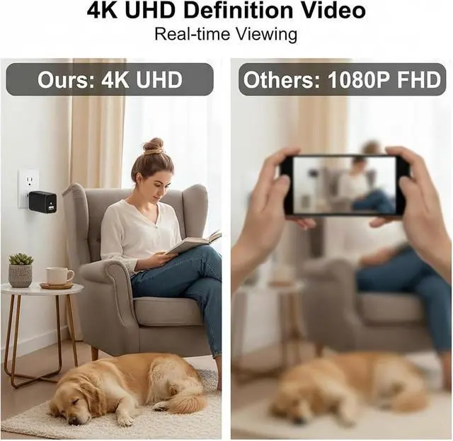 Alt view image 2 of 7 - 4K WiFi USB Charger Camera for Indoor Home & Pet 90° Wide-Angle