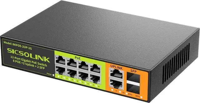 Main image of 8-Port Gigabit PoE+ Switch with 2 Uplink & 2 SFP Ports,120W Unmanaged Ethernet Switch,IEEE 802.3af/at,4KV Lightning Surge Protection,Plug & Play for Surveillance IP Cameras,Access Point AP,VoIP Phones