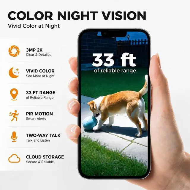 Alt view image 3 of 7 - 2K 3MP Wireless Cameras for Home Security, 2.4G WiFi Security Cameras Wireless Outdoor with 5200mAh Battery, IP65 Weatherproof, Color Night Vision, AI Detection, 2-Way Audio