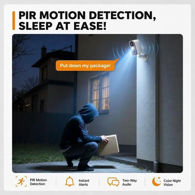 Alt view image 4 of 7 - 2K 3MP Wireless Cameras for Home Security, 2.4G WiFi Security Cameras Wireless Outdoor with 5200mAh Battery, IP65 Weatherproof, Color Night Vision, AI Detection, 2-Way Audio