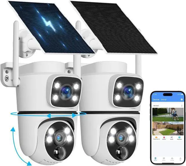 Main image of (2026 New) Solar Security Camera Outdoor 2 Pack, 4MP Dual-Lens (Fixed + PTZ), 130° Wide View, AI Human Detection, 2.4/5.8GHz Dual-Band WiFi, Solar Powered, Free App No Monthly Fee, Color Night Vision
