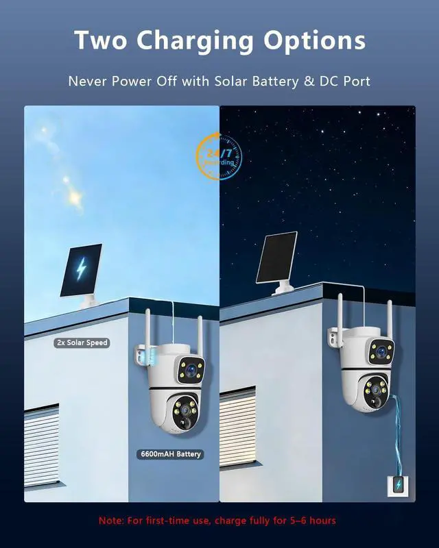 Alt view image 7 of 7 - OOSSXX Solar Panel Wireless Outdoor Camera with Dual Lens, 360° View Pan/Tilt Surveillance & Security Cameras, Outdoor Security Cameras for Home 2.5K Color Night Vision, 2-Way Audio,1 Pack (White)