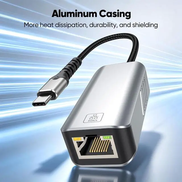 Alt view image 5 of 7 - USB C to 5Gb Ethernet Adapter, 5 Gigabit Network Speed,Aluminum with Thermal Design, Type C, USB C to Ethernet Adapter Compatible with USB4,Plug & Play for MacBook, Laptop, and USB C Devices