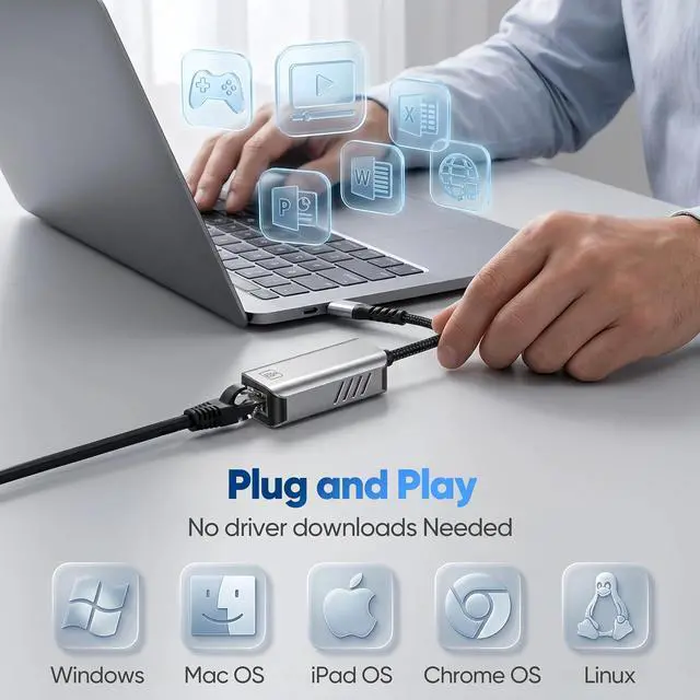 Alt view image 3 of 7 - USB C to 5Gb Ethernet Adapter, 5 Gigabit Network Speed,Aluminum with Thermal Design, Type C, USB C to Ethernet Adapter Compatible with USB4,Plug & Play for MacBook, Laptop, and USB C Devices