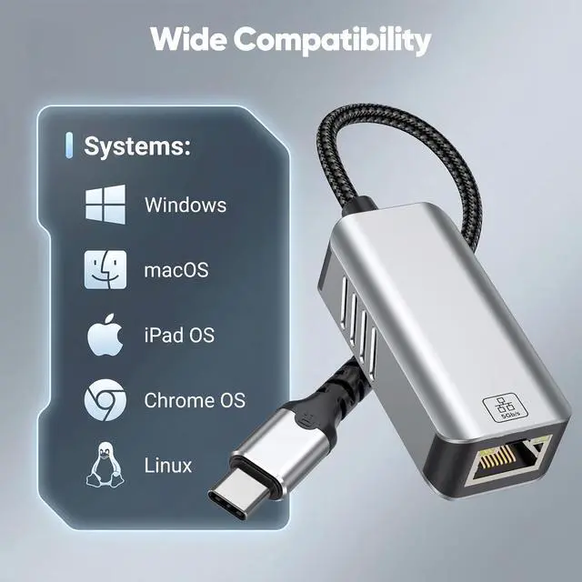 Alt view image 4 of 7 - USB C to 5Gb Ethernet Adapter, 5 Gigabit Network Speed,Aluminum with Thermal Design, Type C, USB C to Ethernet Adapter Compatible with USB4,Plug & Play for MacBook, Laptop, and USB C Devices