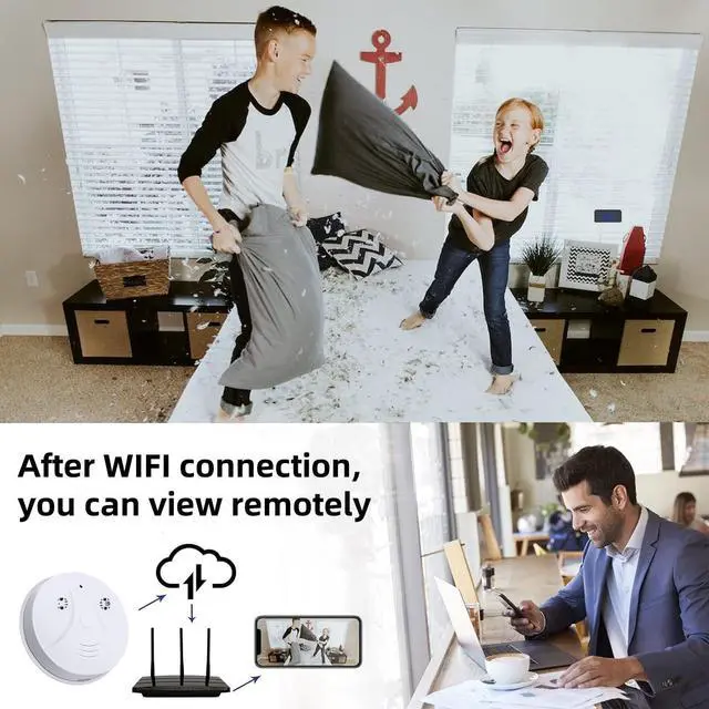 Alt view image 4 of 7 - Smart Wireless WiFi Camera Smoke Detector Hidden Camera 1080P Video Indoor Security Camera for Pets, Home Wall Mount Night Vision, Live Viewing, Motion Detection, Android iOS Free App, Loop Filming