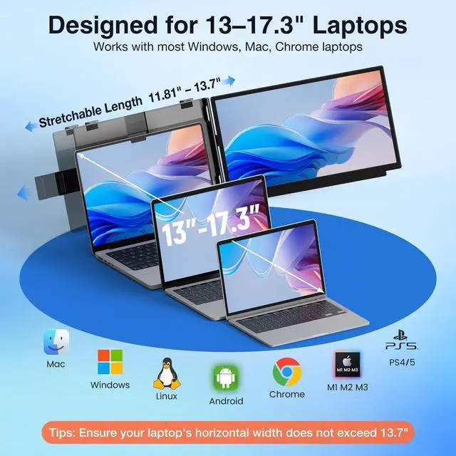 Alt view image 4 of 7 - FLYTOCCA Laptop Screen Extender, 15.6" 1080P FHD IPS Display, Detachable Second Monitor Supports Vertical Mount, Plug & Play, Laptop Monitor Extender for 13"-17.3" Laptops, Windows, Mac, Chrome
