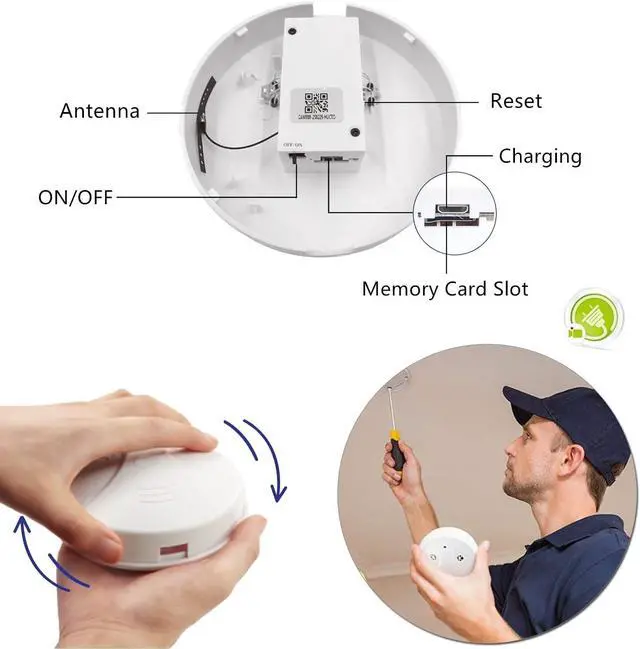 Alt view image 7 of 7 - Smart Wireless WiFi Camera Smoke Detector Hidden Camera 1080P Video Indoor Security Camera for Pets, Home Wall Mount Night Vision, Live Viewing, Motion Detection, Android iOS Free App, Loop Filming