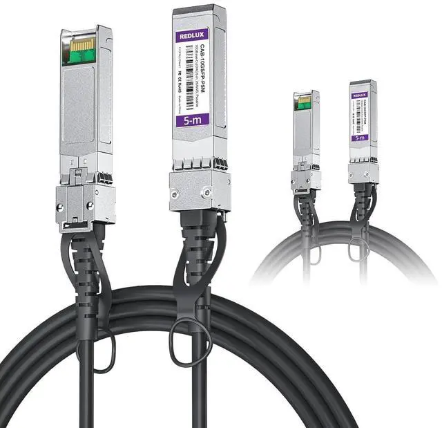 Main image of REDLUX 10G SFP+ DAC Passive Cable, SFP+ to SFP+ Direct Attach Copper Twinax Cable for Cisco SFP-H10GB-CU5M, Ubiquiti UACC-DAC-SFP10, TP-Link, Mikrotik, Fortinet and More, 5-Meter(16ft), 2 Pack