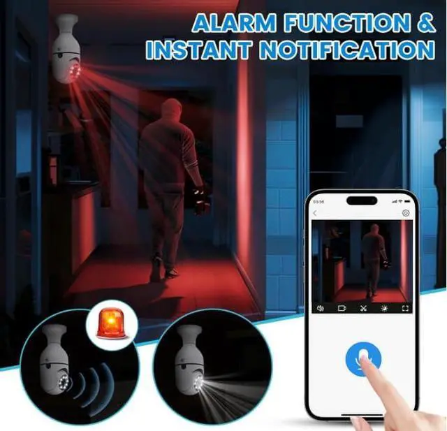 Alt view image 3 of 7 - E26 Light Socket Security Camera - 2K HD WiFi Camera with Night Vision, Motion Detection, Two-Way Audio, Indoor/Outdoor Cameras for Home Security,Support WiFi & 2.4GHz (2)