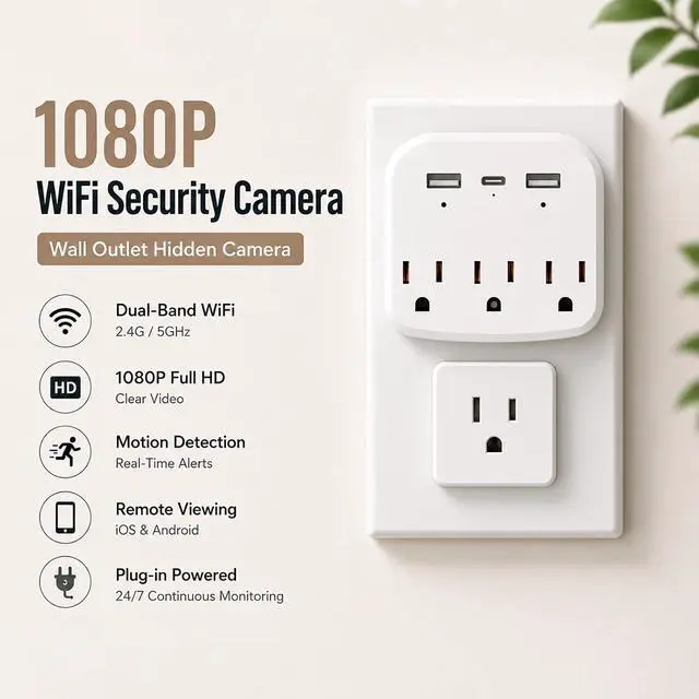 Alt view image 2 of 7 - 1080P Hidden Camera Wall Plug with Motion Detection, WiFi Spy Camera for Home Security, Wireless Nanny Cam for Baby Monitor & Pet Camera, Remote Viewing Indoor Security Camera with SD Card