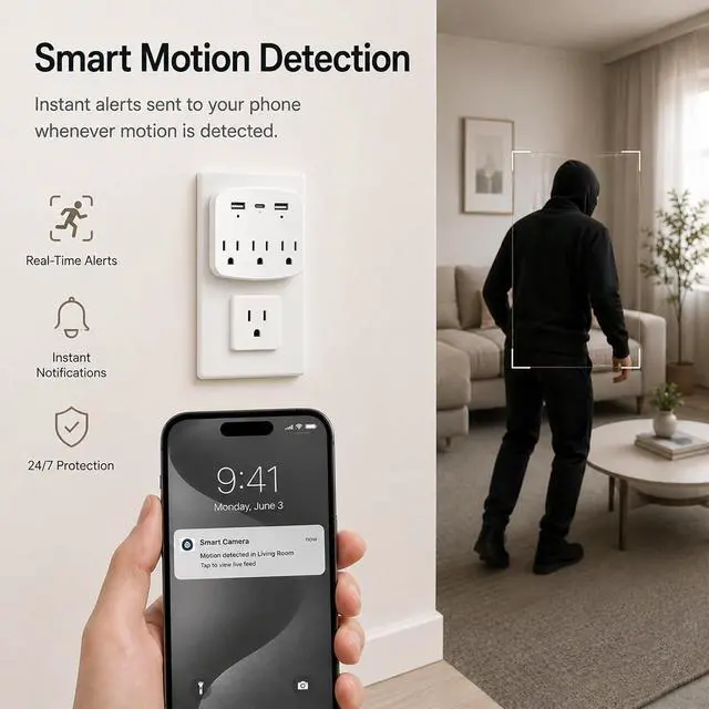 Alt view image 5 of 7 - 1080P Hidden Camera Wall Plug with Motion Detection, WiFi Spy Camera for Home Security, Wireless Nanny Cam for Baby Monitor & Pet Camera, Remote Viewing Indoor Security Camera with SD Card