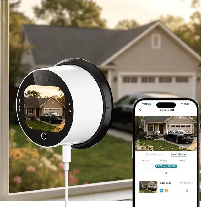 Main image of SOLIOM 5MP Window Camera with LCD Touchscreen,Indoor Camera for Home Security Outdoor,24/7 Recording,Anti-Glare Color Night Vision,AI Motion Detection, No-Drill Install for Apartments & Rentals