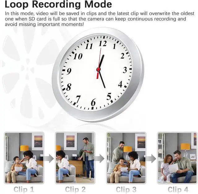 Alt view image 6 of 7 - 1080P Hidden Spy Camera in Clock, Nanny Cam Without WiFi for Home Office