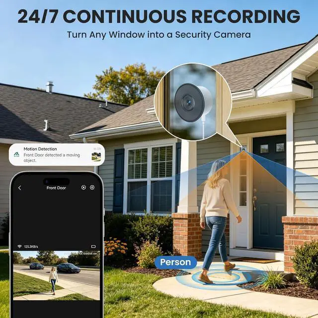 Alt view image 6 of 7 - SOLIOM 5MP Window Camera with LCD Touchscreen,Indoor Camera for Home Security Outdoor,24/7 Recording,Anti-Glare Color Night Vision,AI Motion Detection, No-Drill Install for Apartments & Rentals