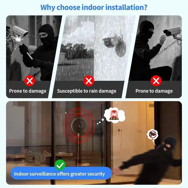 Alt view image 5 of 7 - Window Camera for Home Security, 2K 3MP Indoor Security Camera with 64GB Card, WiFi 6 Dual Band 2.4/5.8GHz, UltraColor Night Vision, AI Human Detection, 105° Wide View, Glass Mount No Drill