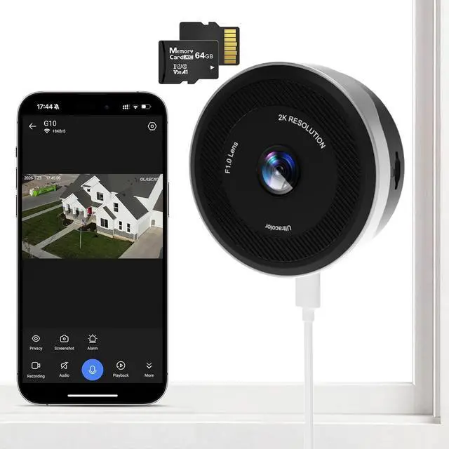 Main image of Window Camera for Home Security, 2K 3MP Indoor Security Camera with 64GB Card, WiFi 6 Dual Band 2.4/5.8GHz, UltraColor Night Vision, AI Human Detection, 105° Wide View, Glass Mount No Drill