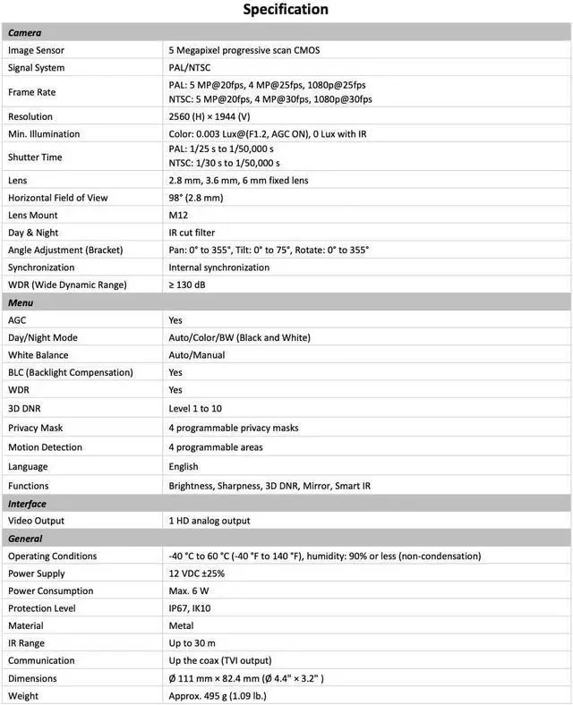 Alt view image 2 of 2 - LTS CMHD7352WE-28F HD TVI 5MP Ultra Low Light 2.8mm Lens 65ft IR 4in1 Dome Camera LTCMHD7352WE-28F