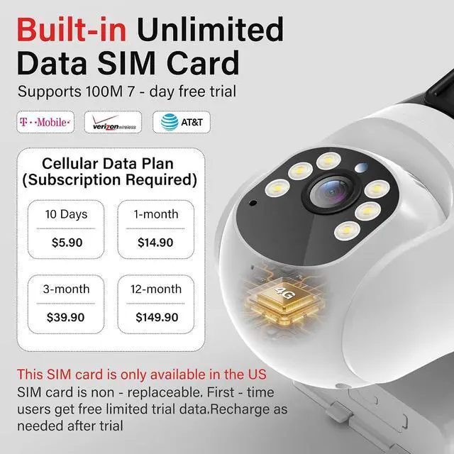 Alt view image 3 of 7 - 4G LTE Cellular Solar Security Camera Wireless Outdoor: Dual-Lens Cámara, Pan and Tilt, 360° Live View, with SIM Card and 32GB SD Card, No WiFi, 2K Color Night Vision, 2 Way Talk, PIR Motion