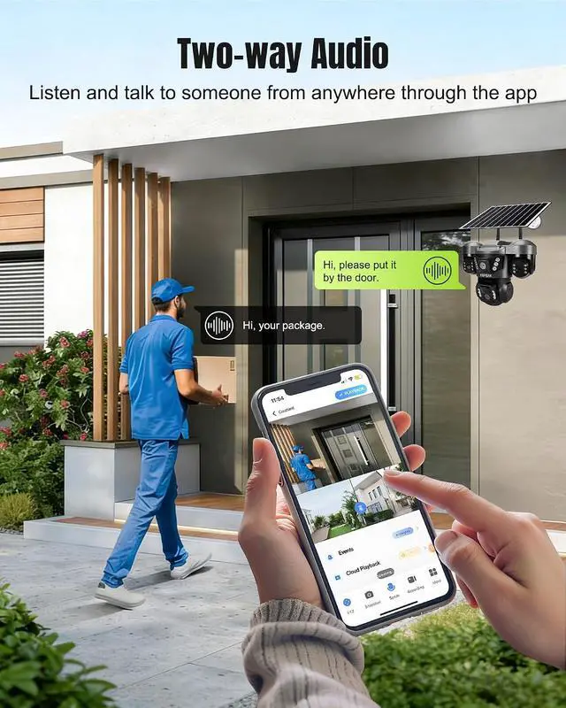 Alt view image 7 of 7 - KEPEAK Solar Security Camera Outdoor Wireless, Triple Lens PTZ Camera, 360° Pan Tilt, Color Night Vision, PIR Motion Detection, Two-Way Audio, Battery Powered, IP66, V380 App
