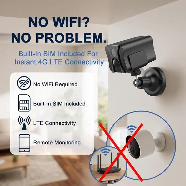 Alt view image 2 of 7 - No WiFi Security Camera Indoor with 4G LTE Cellular SIM Card, 2K Live View