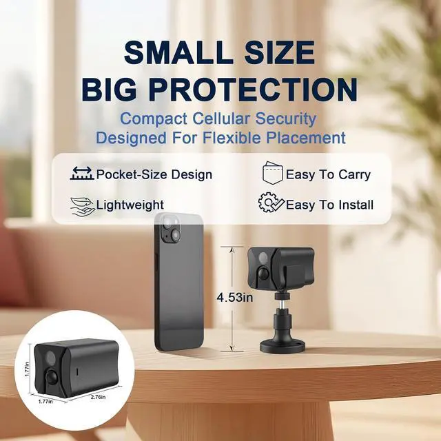 Alt view image 3 of 7 - No WiFi Security Camera Indoor with 4G LTE Cellular SIM Card, 2K Live View
