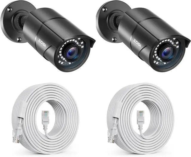 Main image of ZOSI 2 Pack 5MP 3K Add-on Security POE Camera with Cable, 2880 x 1620 Indoor Outdoor Bullet IP Camera, 120ft Night Vision, 3.6mm Lens, 95°View Angle, IP66 Weatherproof (Only Work PoE NVR)