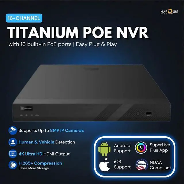 Alt view image 3 of 7 - Titanium Superlive Plus 4 Channel NVR with 4 Port PoE Built-in 4K 8MP, 80M Bandwidth in/Out, HDMI & VGA Output, Mobile View app (NO HDD Included)