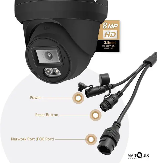 Alt view image 4 of 5 - Marquis 8MP PoE IP Turret Dome Camera with Audio, IP Security Camera Outdoor Rated, Waterproof IP66, 108° Wide Angle 2.8mm Lens NDAA Compliant (Color Night) Black Housing