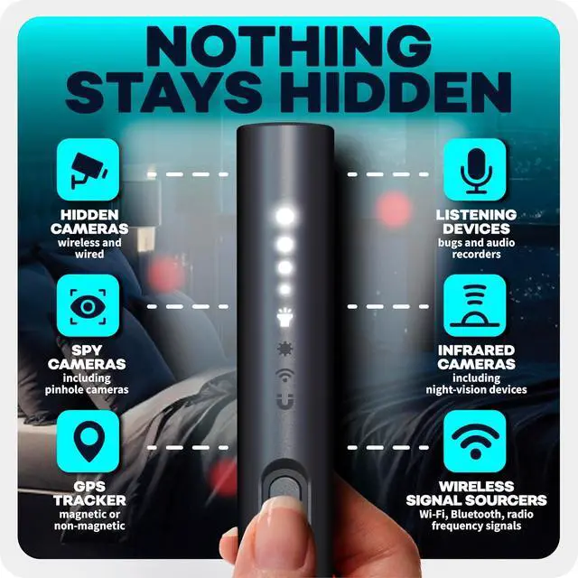 Alt view image 3 of 7 - Hidden Camera Detectors Mini Security Device for Audio Video Wireless Threats, Hotel Safety, Home Privacy and GPS Tracker Detection, Pen RF Spy Cam Voice Recorder Bug Finder for Travelers