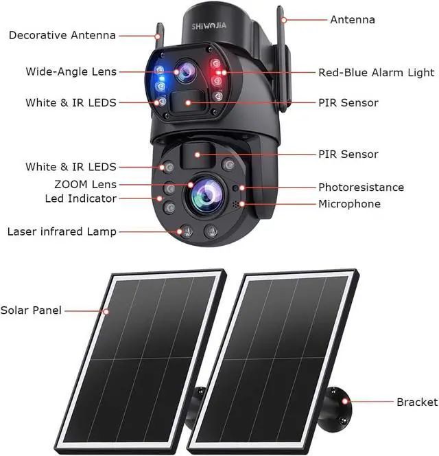 Alt view image 2 of 7 - SHIWOJIA Solar Security Cameras Wireless Outdoor, 10MP 36X Optical Zoom 4G LTE PTZ, AOV 24/7 Recording, 14W Solar Panel, Built-in AI Smart Cameras for Farm, Construction Site, Rural Home & Remote Area