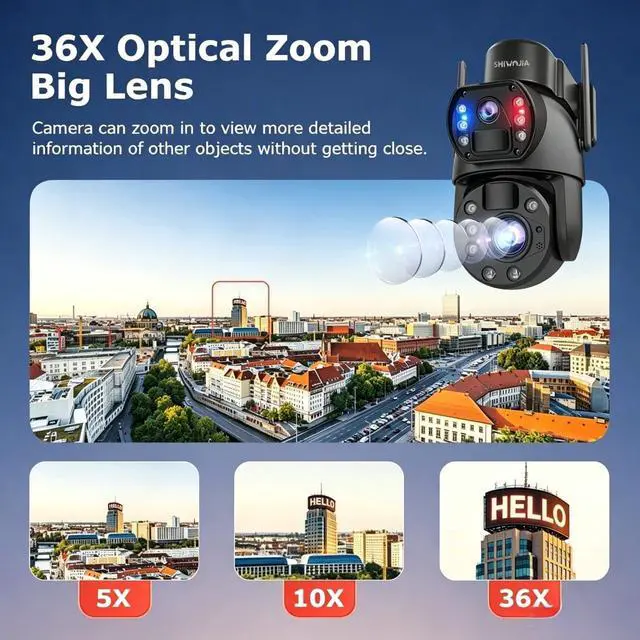 Alt view image 4 of 7 - SHIWOJIA Solar Security Cameras Wireless Outdoor, 10MP 36X Optical Zoom 4G LTE PTZ, AOV 24/7 Recording, 14W Solar Panel, Built-in AI Smart Cameras for Farm, Construction Site, Rural Home & Remote Area
