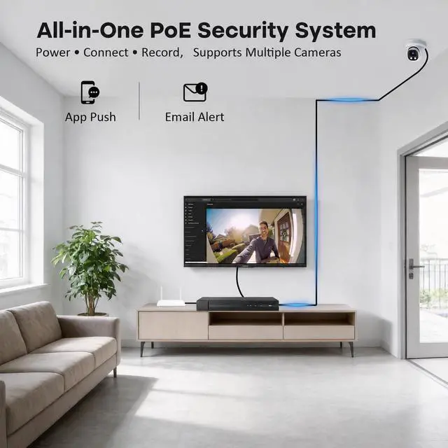 Alt view image 2 of 7 - ERI-K104-P4 4-Channel PoE NVR, 8MP Network Video Recorder, H.265+/H.264+, 4 PoE Ports, HDMI/VGA 4K Output, 1 SATA Bay, ONVIF Compatible for IP Security Cameras