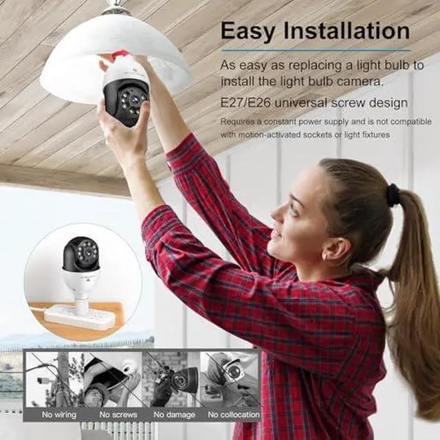 Alt view image 2 of 3 - SYMYNELEC Light Bulb Security Camera Outdoor Waterproof 2.5K + 2K Solar Security Cameras Wireless Outdoor 2-Pack