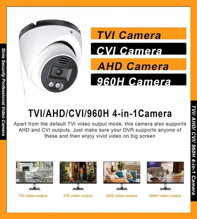 Alt view image 4 of 7 - SINIS 4K 4-in-1 TVI/CVI/AHD/Analog Security Turret Camera, 24/7 Full Color