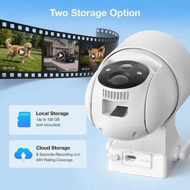 Alt view image 7 of 7 - Tical Wireless Security Camera Outdoor, 4MP Solar Outdoor Security Camera, 24/7 Continuous Recording, 2.4GHz WiFi, 360° PTZ, Color Night Vision, PIR Motion Alerts, 2-Way Audio, White