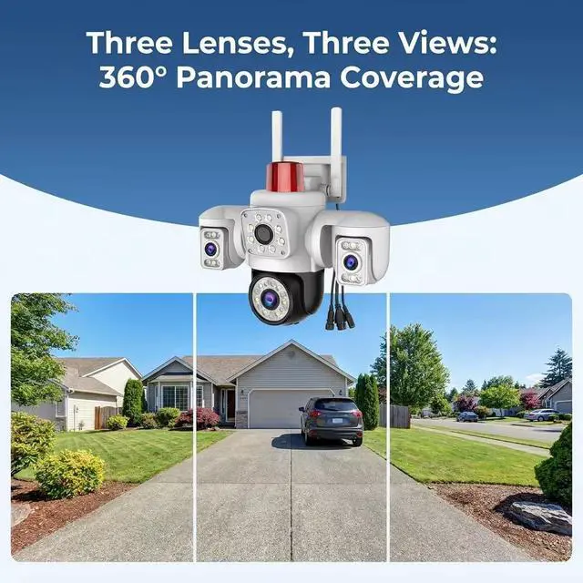 Alt view image 5 of 7 - Yoosee 3 Lens Wifi 6MP Security Outdoor Camera, Smart Night Vision/Two Way Intercom/Motion Alarm/Human Tracking/TF Card Cloud Recording, Network Surveillance CCTV with 2M Power(APP NO Ads) (3 Lens)