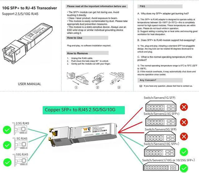 Alt view image 7 of 7 - 2 Pack 10GBase-T SFP+ to RJ-45 Transceiver, 10G Copper SFP+ CAT6a Module
