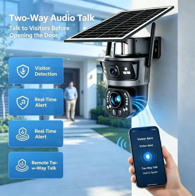 Alt view image 5 of 7 - for UBOX 6MP Dual Lens Solar Powered Outdoor Security Camera, 36x Optical Zoom, 40m Infrared Night Vision,Human Auto Tracking, Two-Way Talk, Motion Alert, IP66 Weatherproof Surveillance Camera